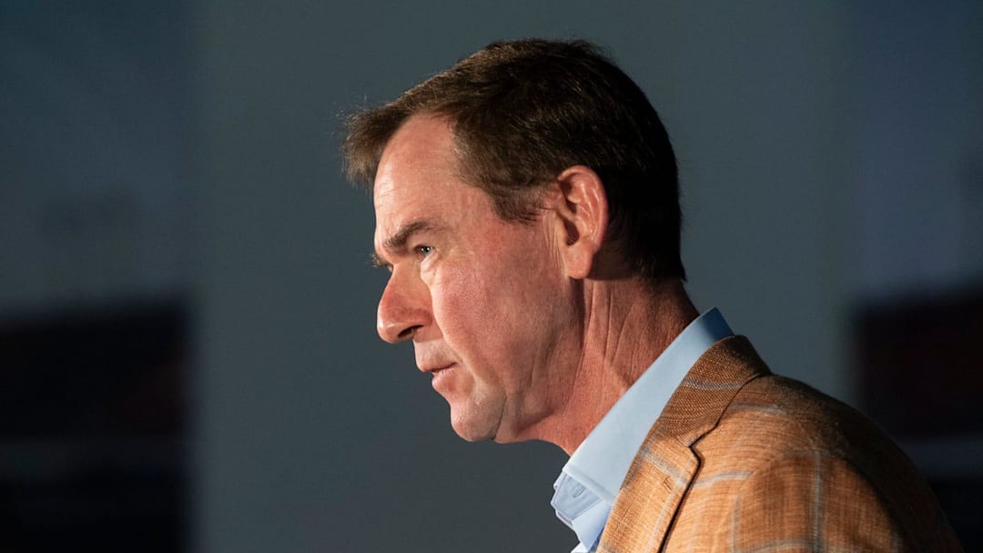 Auburn athletic director John Cohen speaks during a press conference at Woltosz Football Performance Center in Auburn, Ala. on Monday, Nov. 3, 2025.