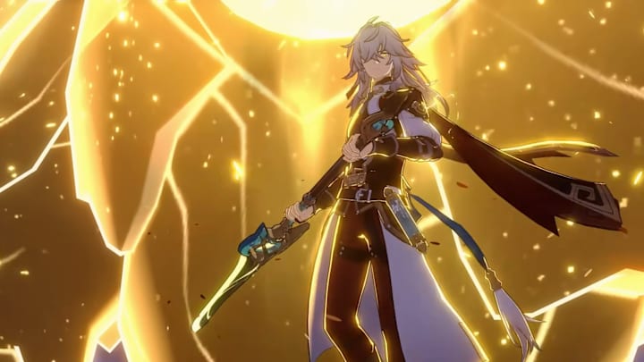 Honkai: Star Rail screenshot of Jing Yuan in front of Lightning Lord.