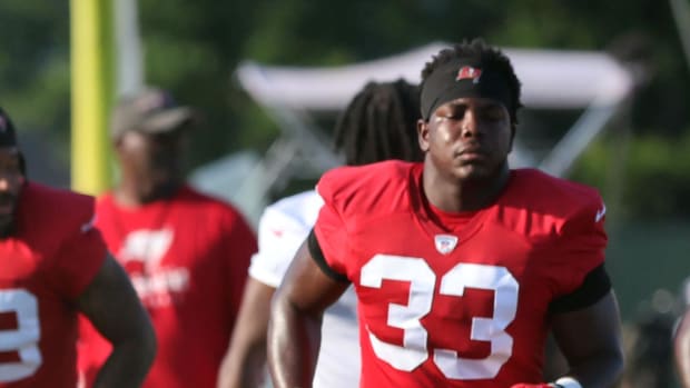 linebacker Jose Ramirez (33) during training camp at AdventHealth Training Center 