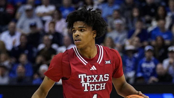Mar 7, 2026; Provo, Utah, USA; Texas Tech Red Raiders guard Christian Anderson (4) dribbles the ball during the second half against the BYU Cougars at Marriott Center. Mandatory Credit: Aaron Baker-Imagn Images 