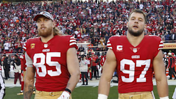 San Francisco 49ers tight end George Kittle (85) and defensive end Nick Bosa (97)
