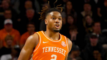 Jan 18, 2025; Nashville, Tennessee, USA;  Tennessee Volunteers guard Chaz Lanier (2) brings the ball up court against the Vanderbilt Commodores during the second half at Memorial Gymnasium. Mandatory Credit: Steve Roberts-Imagn Images