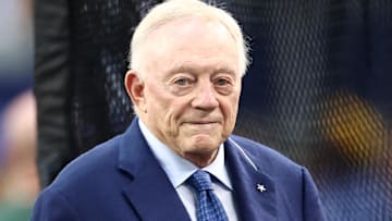 Sep 28, 2025; Arlington, Texas, USA; Dallas Cowboys owner Jerry Jones looks on before the game against the Green Bay Packers at AT&T Stadium.