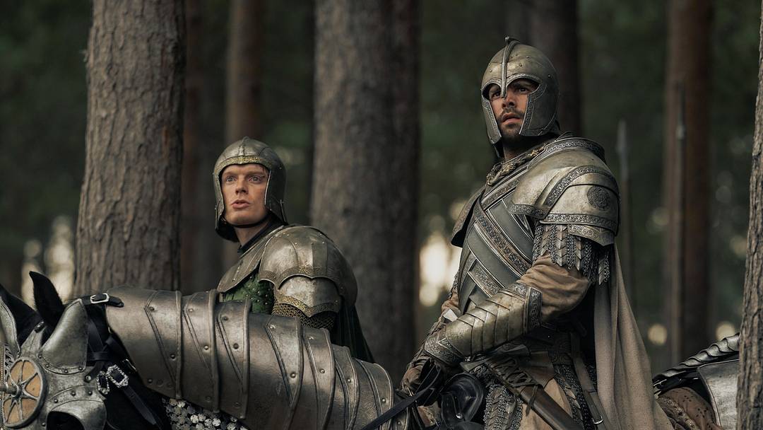 Freddie Fox as Gwayne Hightower and Fabien Frankel as Criston Cole in House of the Dragon