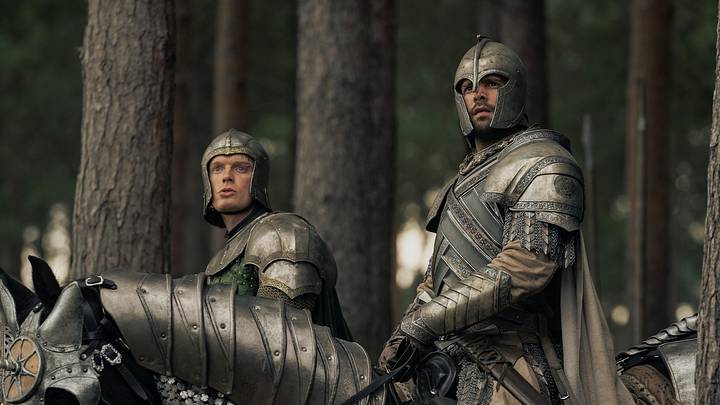 Freddie Fox as Gwayne Hightower and Fabien Frankel as Criston Cole in House of the Dragon