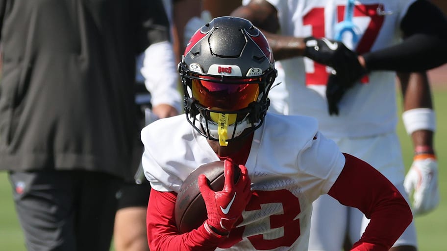 Tampa Bay Buccaneers wide receiver Tez Johnson works out at One Buc Place. | Kim Klement Neitzel-Imagn Images