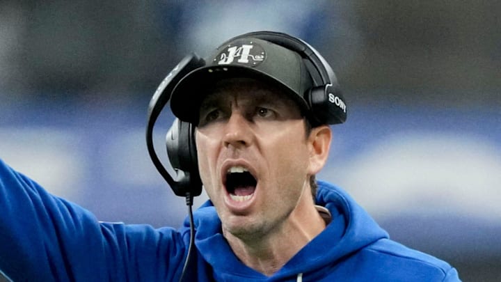 Indianapolis Colts head coach Shane Steichen yells