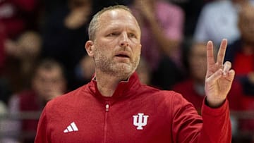 Indiana coach Darian DeVries against Alabama A&M at Simon Skjodt Assembly Hall.