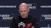 Maryland head coach Kevin Willard meets with the media before the 2025 NCAA tournament. 