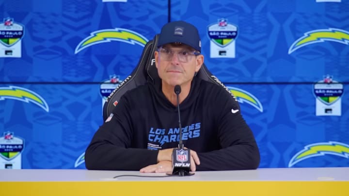 Jim Harbaugh and his Chargers defeated the Chiefs in their opening game Friday night in Brazil Jim Harbaugh and his Chargers defeated the Chiefs in their opening game Friday night in Brazil