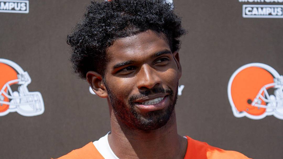 Shedeur Sanders answers media questions at the end of the Browns mini camp in Berea. Shedeur Sanders answers media questions at the end of the Browns mini camp in Berea.