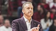 Arkansas Razorbacks coach John Calipari on the sidelines against the Missouri Tigers at Bud Walton Arena in Fayetteville, Ark.
