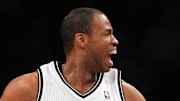 Mar 5, 2014; Brooklyn, NY, USA; Brooklyn Nets center Jason Collins (98) reacts during the second quarter of a game against the Memphis Grizzlies at Barclays Center. Mandatory Credit: Brad Penner-Imagn Images