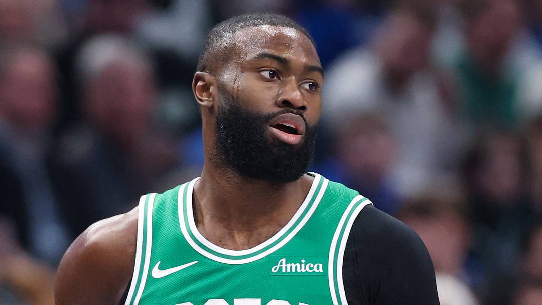 Boston Celtics forward Jaylen Brown (7) reacts against the Dallas Mavericks during the first quarter at American Airlines Center on February 3, 2026. Boston Celtics forward Jaylen Brown (7) reacts against the Dallas Mavericks during the first quarter at American Airlines Center on February 3, 2026.