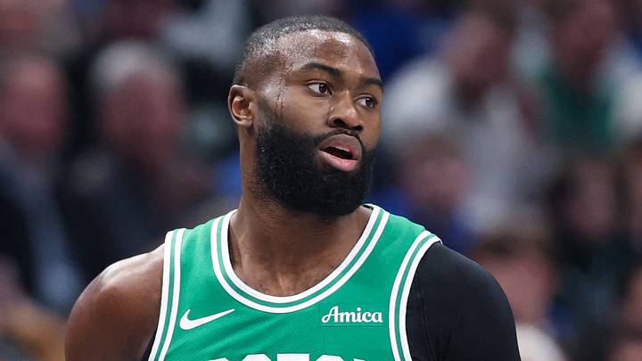 Boston Celtics forward Jaylen Brown (7) reacts against the Dallas Mavericks during the first quarter at American Airlines Center on February 3, 2026.