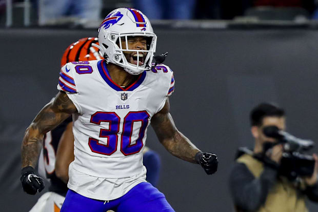Buffalo Bills CB Dane Jackson reacts after breaking up a pass intended for Cincinnati Bengals WR Tyler Boyd Buffalo Bills CB Dane Jackson reacts after breaking up a pass intended for Cincinnati Bengals WR Tyler Boyd