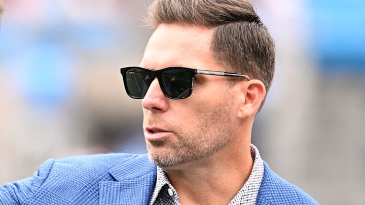 Sep 29, 2024; Charlotte, North Carolina, USA; Carolina Panthers general manager Dan Morgan before the game at Bank of America Stadium. 
