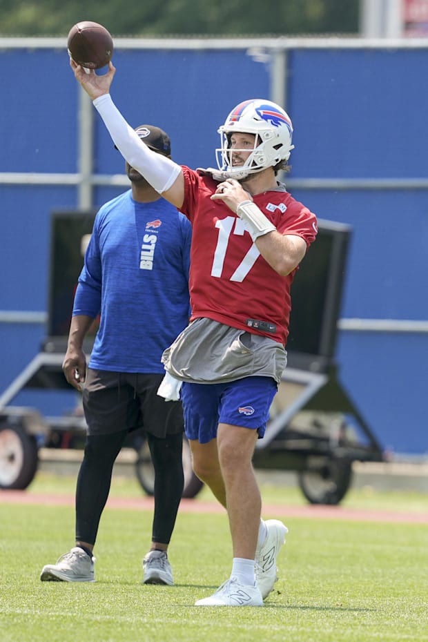 Buffalo Bills quarterback Josh Allen throws the ball during Minicamp at Highmark Stadiu