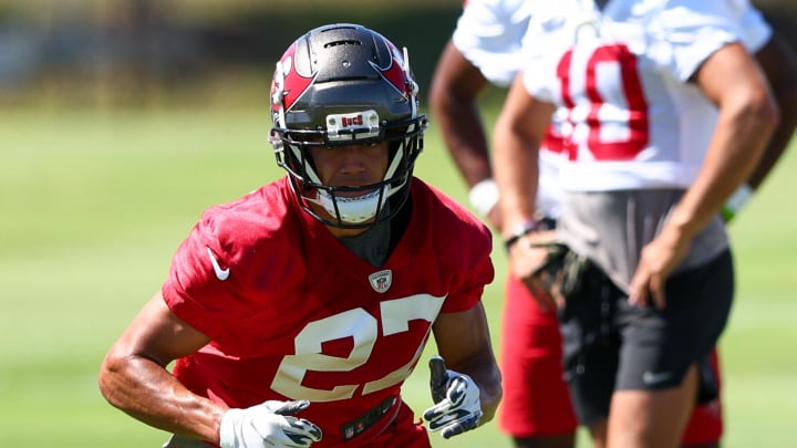 May 31, 2022; Tampa, FL, USA;  Tampa Bay Buccaneers cornerback Zyon McCollum (27) participates in organized team activities at AdventHealth Training Center Mandatory Credit: Nathan Ray Seebeck-USA TODAY Sports