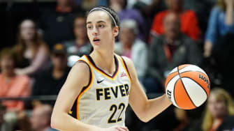 May 14, 2024; Uncasville, Connecticut, USA; Indiana Fever guard Caitlin Clark (22) returns the ball during a game.