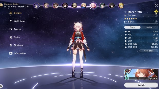 Honkai: Star Rail March 7th (Hunt) character screen.