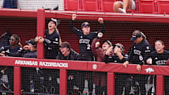 Mississippi State softball celebrates during its weekend series against Arkansas.
