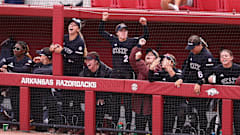 Mississippi State softball celebrates during its weekend series against Arkansas.