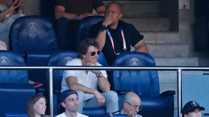 Tom Cruise attends the women's soccer gold medal match between the United States and Brazil during the Paris 2024 Olympic Summer Games at Parc des Princes. 