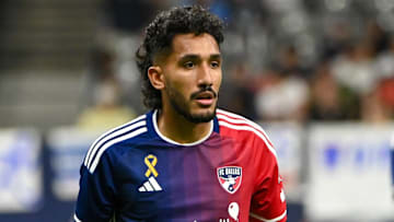 Sep 7, 2024; Vancouver, British Columbia, CAN; FC Dallas forward Jesus Ferreira (10) looks on during the first half against Vancouver Whitecaps FC at BC Place. Mandatory Credit: Simon Fearn-Imagn Images