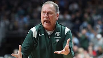 Michigan State Spartans head coach Tom Izzo reacts after a call during action against the USC Trojans in the NCAA tournament first round Friday, March 17, 2023 in Columbus, Ohio.

Msuusc 031623 Kd5331 Sad Tom Izzo, Mad Tom Izzo