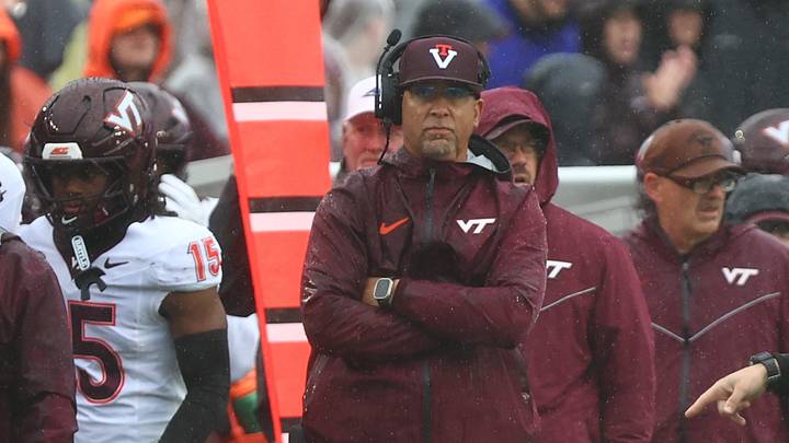 Sep 26, 2026; Chestnut Hill, Massachusetts, USA;  Virginia Tech Hokies head coach James Franklin in the first half against the Boston College Eagles at Alumni Stadium.  Mandatory Credit: Edward Finan-Imagn Images