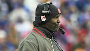 Nov 16, 2025; Orchard Park, New York, USA;  Tampa Bay Buccaneers head coach Todd Bowles Mandatory Credit: Mark Konezny-Imagn Images