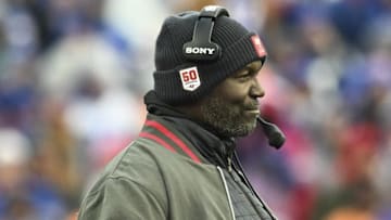 Nov 16, 2025; Orchard Park, New York, USA;  Tampa Bay Buccaneers head coach Todd Bowles Mandatory Credit: Mark Konezny-Imagn Images
