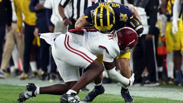 Jan 1, 2024; Pasadena, CA, USA;  Alabama Crimson Tide defensive back Kool-Aid McKinstry (1) tackles