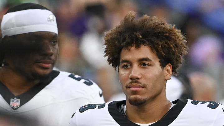 Aug 9, 2024; Baltimore, Maryland, USA; Philadelphia Eagles safety Tristin McCollum (36) stands on the sidelines during the first half of a preseason game against the Baltimore Ravens at M&T Bank Stadium. Tommy Gilligan-USA TODAY Sports