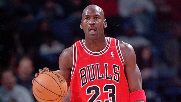 Nov 29, 1997; Landover, MD, USA;  Chicago Bulls guard Michael Jordan (23) in action against the Washington Wizards at the USAirways Arena.  Mandatory Credit: Porter Binks-USA TODAY