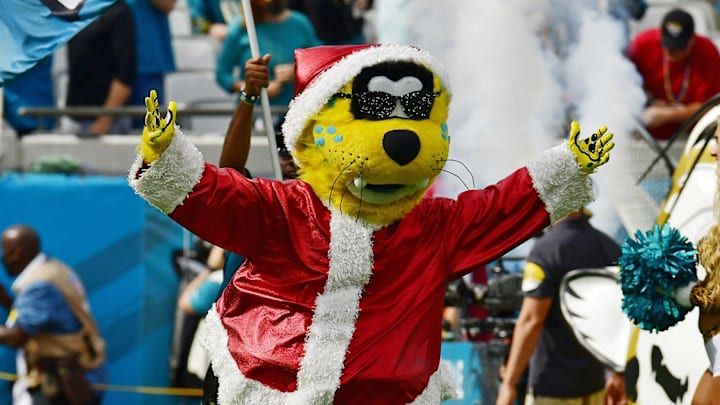 Dec. 19, 2021: Jaxson de Ville leads the team onto the field for their game against the Houston Texans. The Jacksonville Jaguars hosted the Houston Texans at TIAA Bank Field in Jacksonville, Florida Sunday, December 19, 2021. [Bob Self/Florida Times-Union]