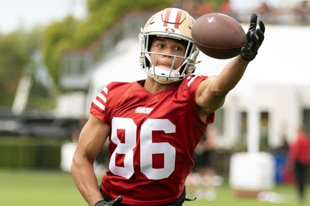 San Francisco 49ers wide receiver Junior Bergen (86) catches a pass during drills on the second day of training camp.