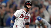 Atlanta Braves OF Eddie Rosario's iconic celebration after hitting a 3-run home run in Game 6 of the 2021 NLCS