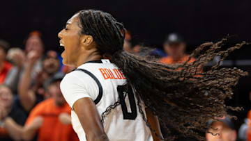 Oregon State's Tiara Bolden (0) celebrates making the shot and getting the foul during an NCAA basketball game at Gill Coliseum on Thursday, Jan. 9, 2025, in Corvallis, Ore.