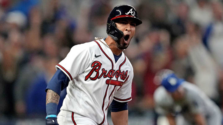 Atlanta Braves OF Eddie Rosario's iconic celebration after hitting a 3-run home run in Game 6 of the 2021 NLCS