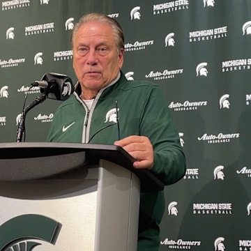 Michigan State head coach Tom Izzo speaks to the media following an 80-69 victory over Colgate on Nov. 3, 2025.