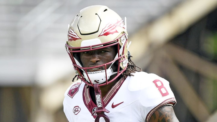 Apr 20, 2024; Tallahassee, Florida, USA; Florida State Seminoles wide receiver Hykeem Williams (8) during the Spring Showcase at Doak S. Campbell Stadium. Mandatory Credit: Melina Myers-USA TODAY Sports