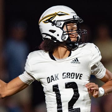 Oak Grove Warriors' quarterback Kellen Hall (12) will lead his team into its 2025 season opener at Starksville.