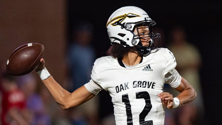Oak Grove Warriors' quarterback Kellen Hall (12) will lead his team into its 2025 season opener at Starksville. Oak Grove Warriors' quarterback Kellen Hall (12) will lead his team into its 2025 season opener at Starksville.