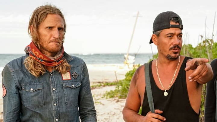 "Quick on the Draw" - Tyson Apostol, Boston Rob Mariano and Ethan Zohn on the Sixth episode of SURVIVOR: WINNERS AT WAR, airing Wednesday, March 18 (8:00-9:01 PM, ET/PT) on the CBS Television Network. Photo: Robert Voets/CBS Entertainment ©2020 CBS Broadcasting, Inc. All Rights Reserved