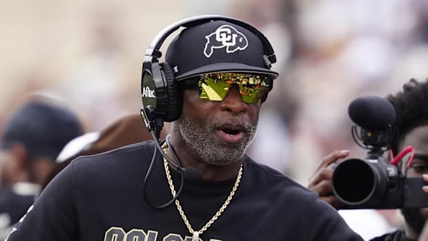 Colorado Buffaloes head coach Deion Sanders during the second half against the Delaware Fightin Blue Hens at Folsom Field. 