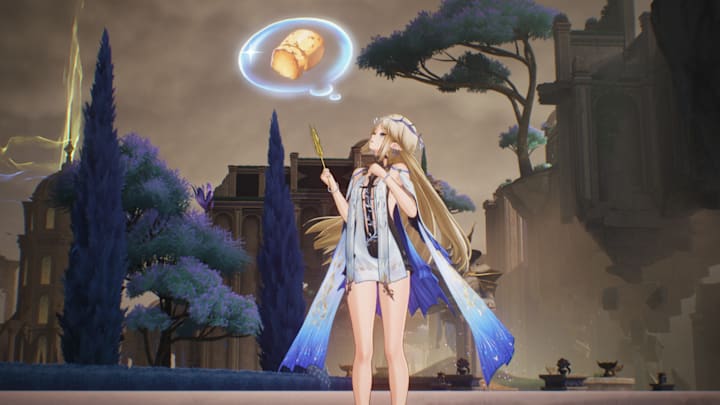 Wuthering Waves screenshot of Cartethiya thinking about bread.