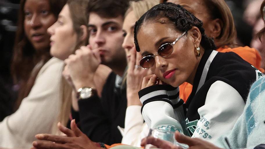 Singer and songwriter Alicia Keys during game two of the 2024 WNBA Semi-finals at Barclays Center.