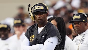 Aug 29, 2025; Boulder, Colorado, USA; Colorado Buffaloes head coach Deion Sanders on the sidelines in the second quarter against the Georgia Tech Yellow Jackets at Folsom Field.